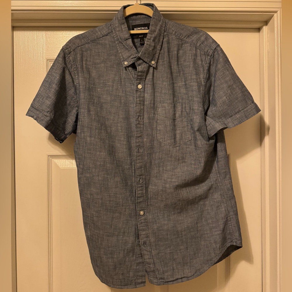 Bonobos Men's Casual Gray/Blue Button Down Shirt Slim Fit